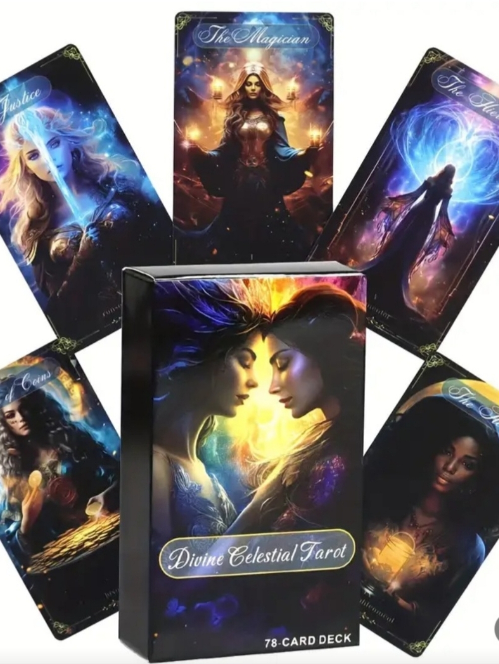 Source Unknown Purple & Gold Celestial Tarot Wall Cloth and 78-Card Deck - Picture 3 of 3